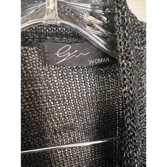 Metallic Women's Sheer Draped Open Front Cardigan Jacket Black Silver - Picture 6 of 6